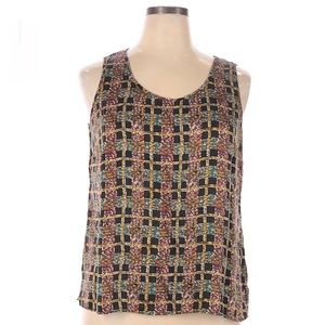 Talbots 16 Silk Blouse Black Yellow Multicolor Sleeveless Tank Top Scoop Neck